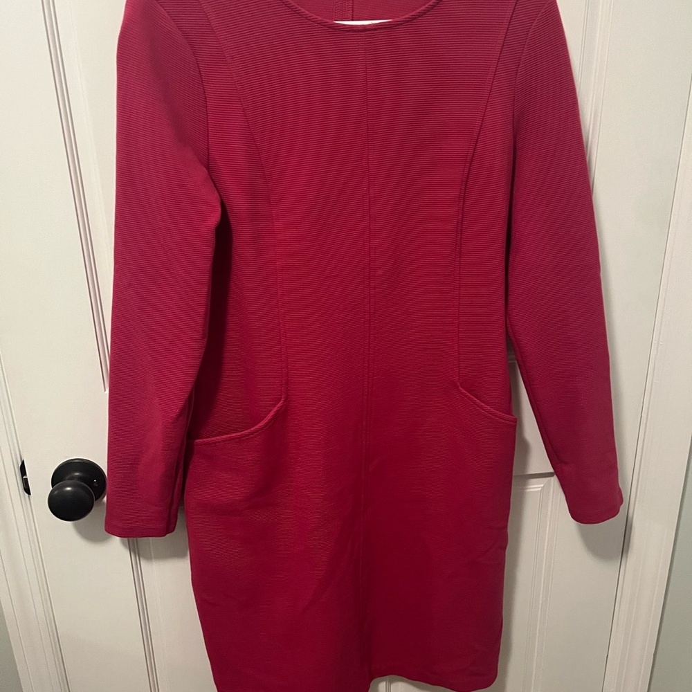 Boden Ellen Ottoman Vibrant Pink Long Sleeve Dress with pockets EUC